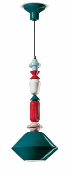 Ferroluce Hängeleuchte Keramik Handarbeit Ø 31 cm E27 Petrol Bunt* Wohnzimmerlampen|Keramiklampen