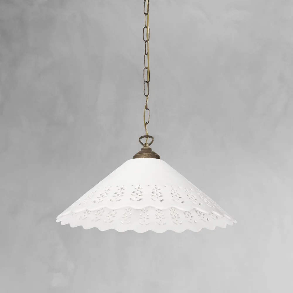 Giovanni Battista Hängeleuchte Keramik Messing Ø 40,5 cm Weiß Bronze antik E27