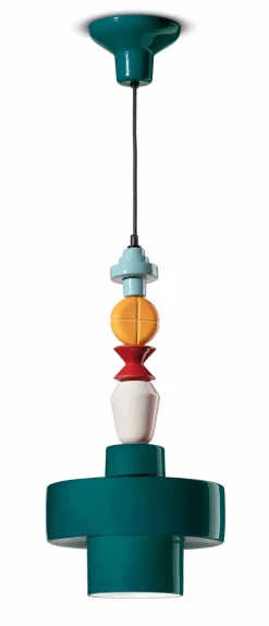 Ferroluce Hängeleuchte Keramik Petrol Bunt E27 Retro SILVIA* Wohnzimmerlampen|Keramiklampen