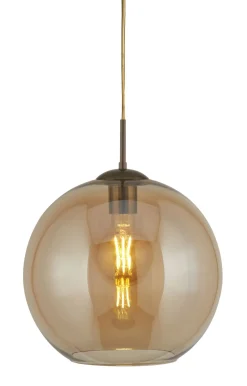 Searchlight Hängeleuchte Kugel Glas Ø 30 cm E27 in Messing Antik Bernstein* Wohnzimmerlampen|Glaslampen