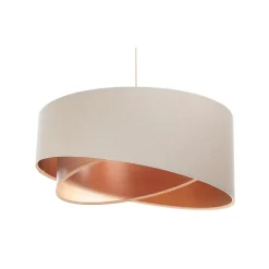 Discount BPS Koncept Hängeleuchte Leinen E27 rund D: 50 cm Modern Beige Kupfer