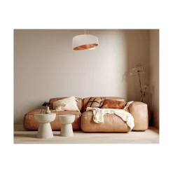 Discount BPS Koncept Hängeleuchte Leinen E27 rund D: 50 cm Modern Beige Kupfer