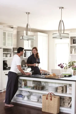 Elstead Hängeleuchte LOU Nickel Weiß Ø51cm Lampe Esstisch* Hängelampen|Esszimmer Lampen