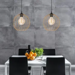 Sale Lamkur Hängeleuchte Metall Draht Ø 24 cm verstellbar Gold Retro E27