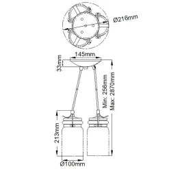 Elstead Hängeleuchte Metall Glas B: 21,6 cm H: max. 287 cm 3x E27* Bürolampen|Wohnzimmerlampen