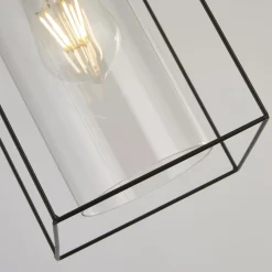 Searchlight Hängeleuchte Metall Glas eckig B: 15 cm Schwarz Klar E27* Hängelampen|Wohnzimmerlampen