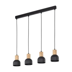 Sale TK Lighting Hängeleuchte Metall Holz E27 Schwarz Holz 4-flammig
