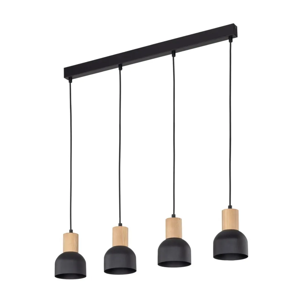 Sale TK Lighting Hängeleuchte Metall Holz E27 Schwarz Holz 4-flammig