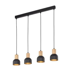 Sale TK Lighting Hängeleuchte Metall Holz E27 Schwarz Holz 4-flammig