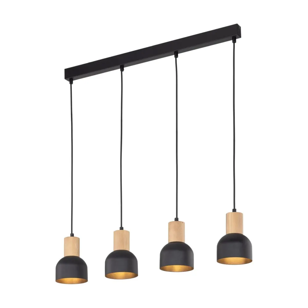 Sale TK Lighting Hängeleuchte Metall Holz E27 Schwarz Holz 4-flammig