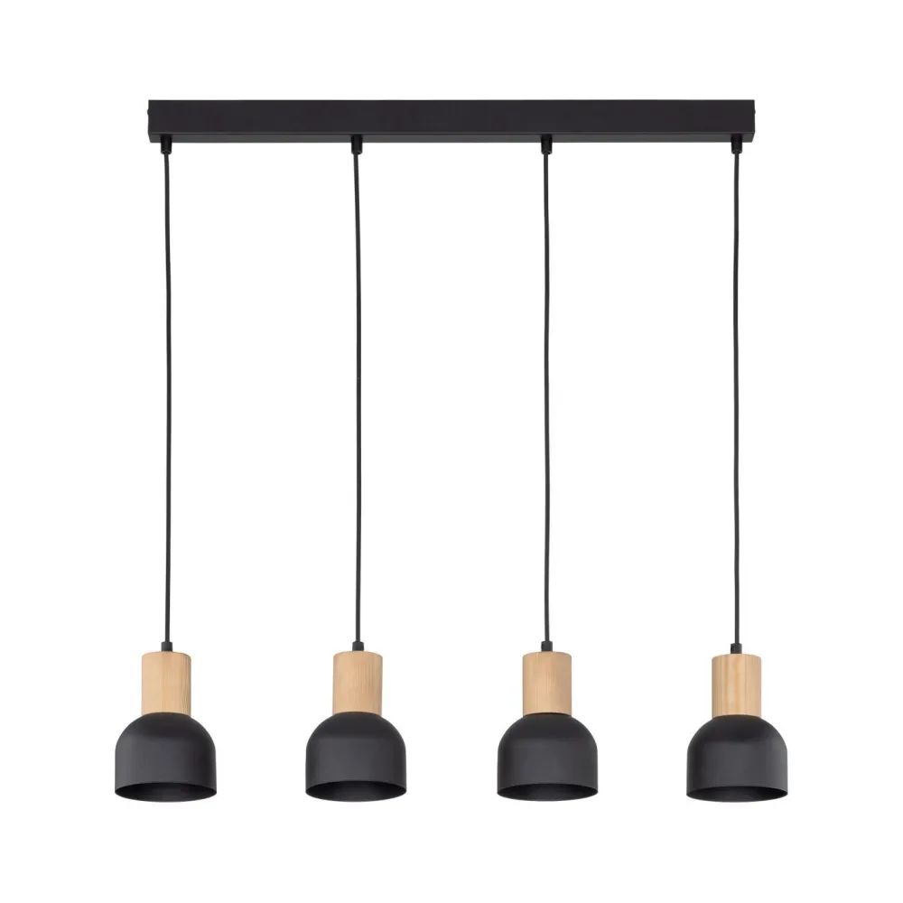 Sale TK Lighting Hängeleuchte Metall Holz E27 Schwarz Holz 4-flammig