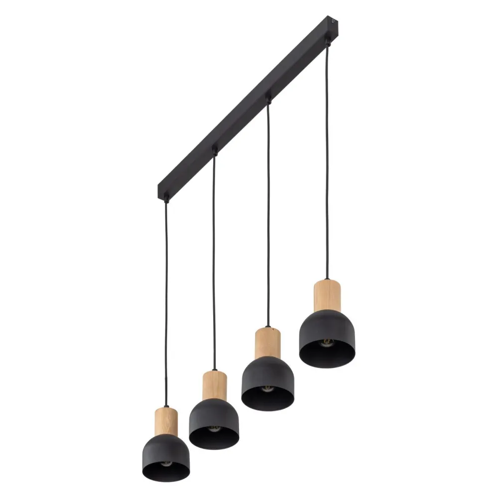 Sale TK Lighting Hängeleuchte Metall Holz E27 Schwarz Holz 4-flammig