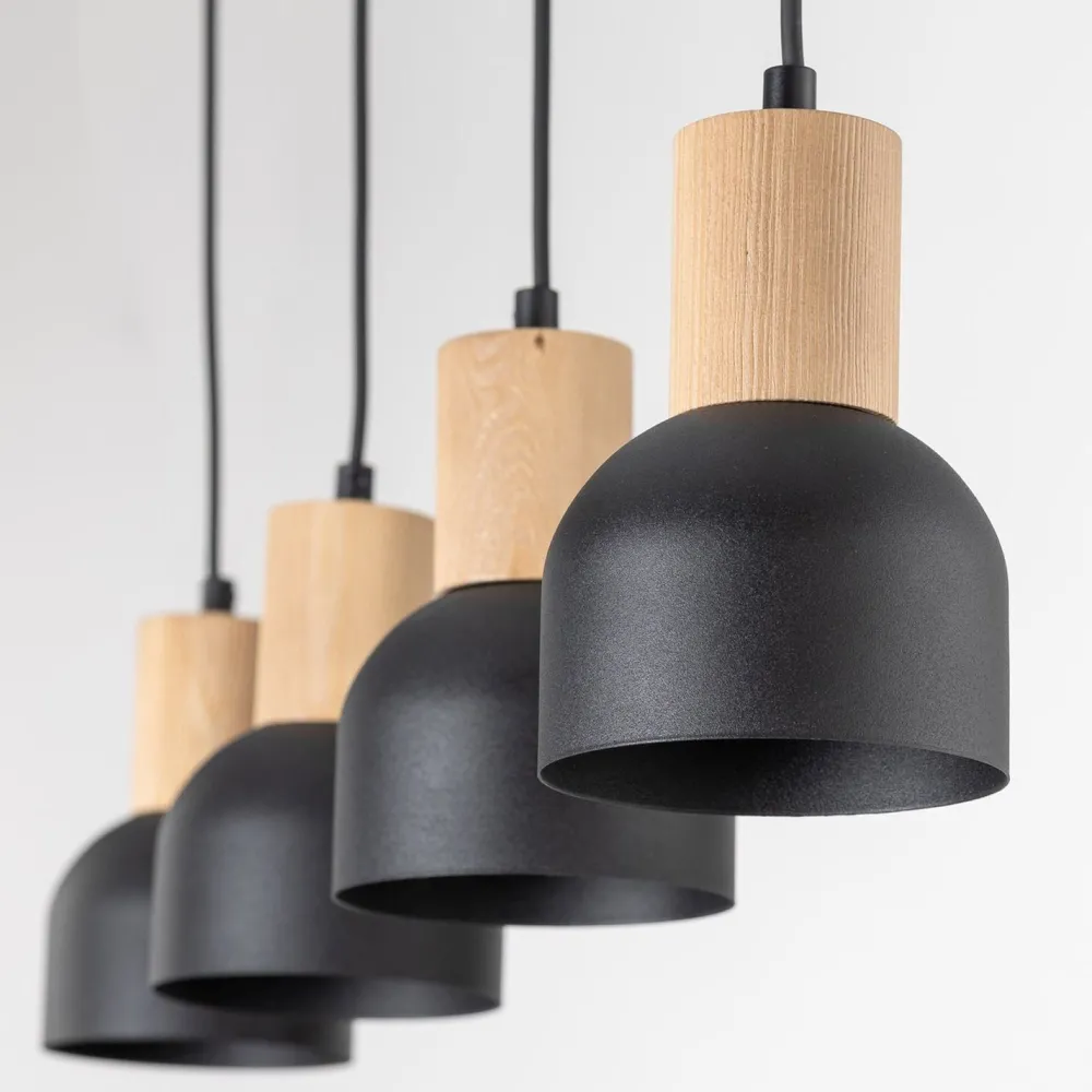 Sale TK Lighting Hängeleuchte Metall Holz E27 Schwarz Holz 4-flammig