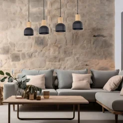 Sale TK Lighting Hängeleuchte Metall Holz E27 Schwarz Holz 4-flammig