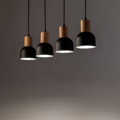 Sale TK Lighting Hängeleuchte Metall Holz E27 Schwarz Holz 4-flammig