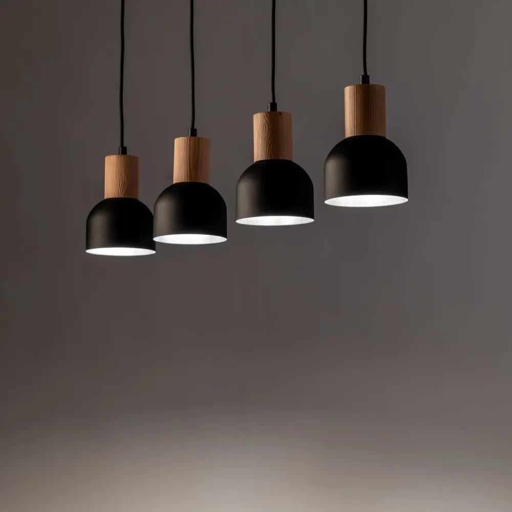 Sale TK Lighting Hängeleuchte Metall Holz E27 Schwarz Holz 4-flammig