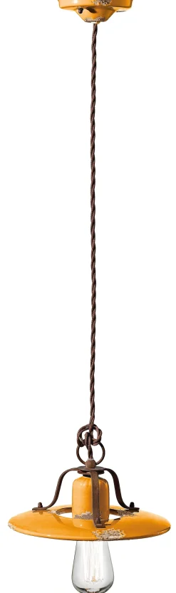 Clearance Ferroluce Hängeleuchte Metall Keramik Ø 25 cm Gelb Shabby Antik