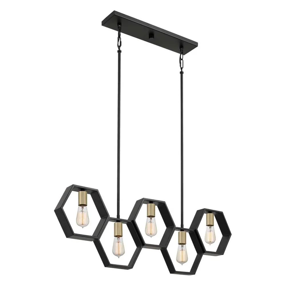 Elstead Hängeleuchte Metall L: 101,6 cm höhenverstellbar Schwarz Gold* Bürolampen|Wohnzimmerlampen