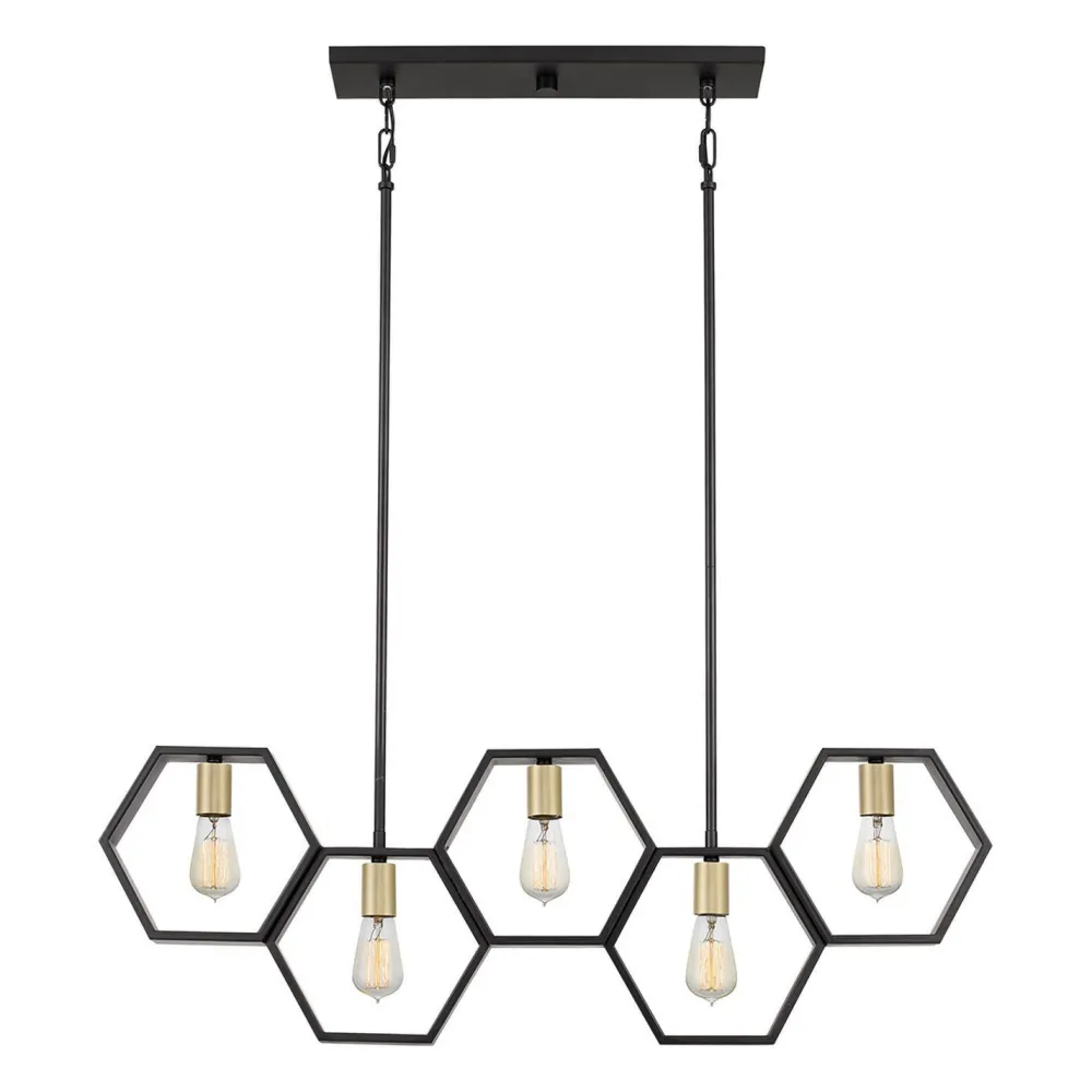 Elstead Hängeleuchte Metall L: 101,6 cm höhenverstellbar Schwarz Gold* Bürolampen|Wohnzimmerlampen