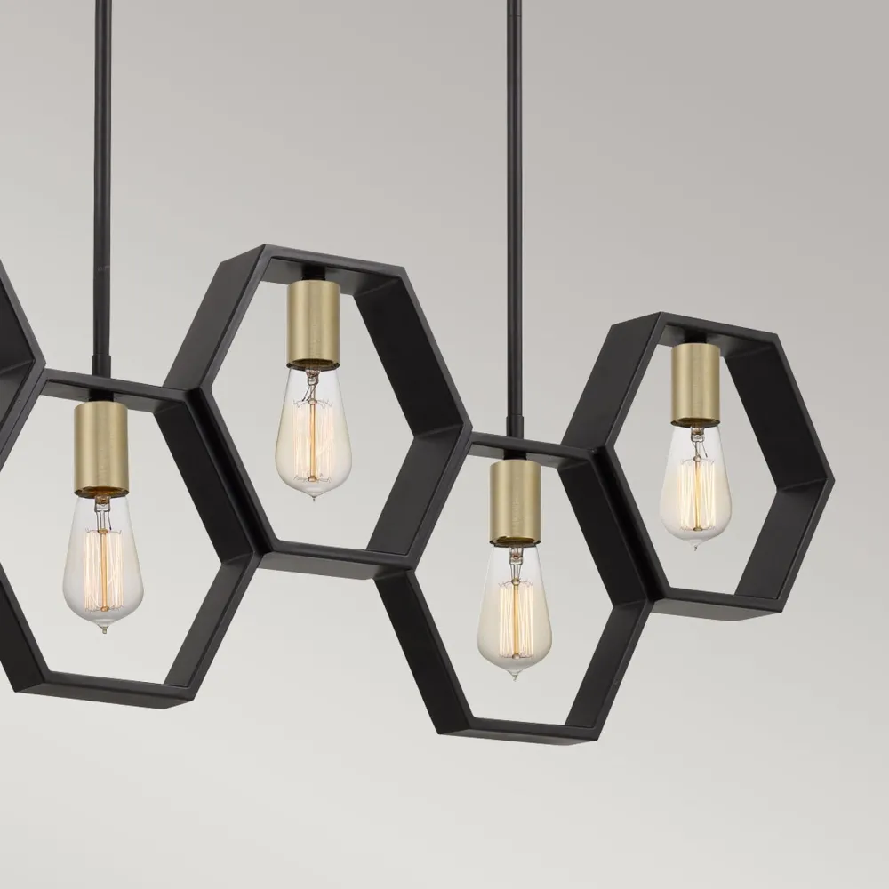 Elstead Hängeleuchte Metall L: 101,6 cm höhenverstellbar Schwarz Gold* Bürolampen|Wohnzimmerlampen