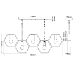 Elstead Hängeleuchte Metall L: 101,6 cm höhenverstellbar Schwarz Gold* Bürolampen|Wohnzimmerlampen