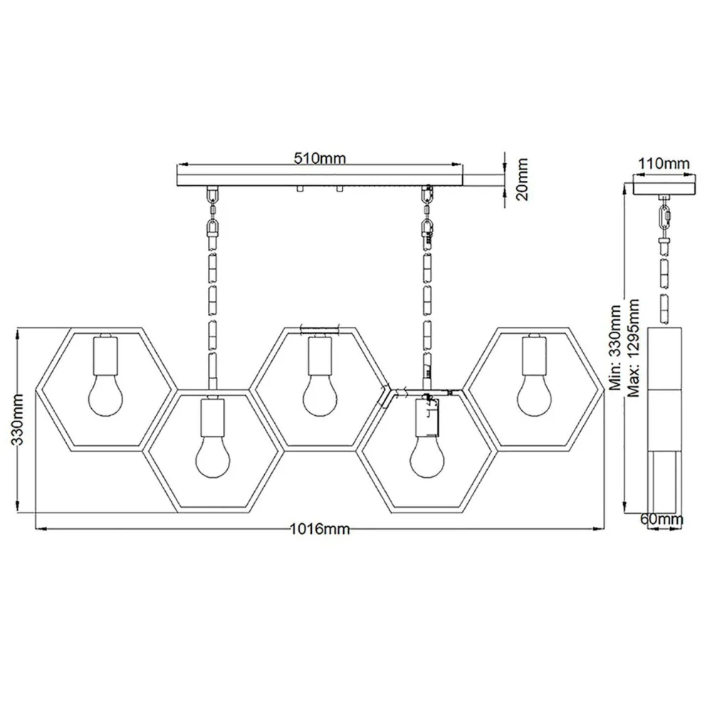 Elstead Hängeleuchte Metall L: 101,6 cm höhenverstellbar Schwarz Gold* Bürolampen|Wohnzimmerlampen