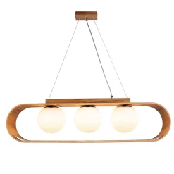 Elstead Hängeleuchte Modern B: 85 cm Furnier aus Teak Holz Glas 3x E27* Hängelampen|Bürolampen
