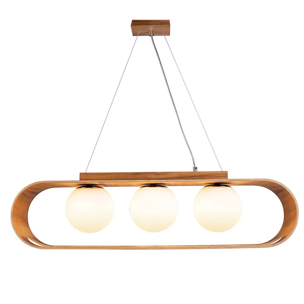 Elstead Hängeleuchte Modern B: 85 cm Furnier aus Teak Holz Glas 3x E27* Hängelampen|Bürolampen