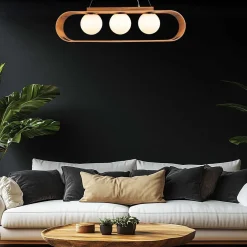 Elstead Hängeleuchte Modern B: 85 cm Furnier aus Teak Holz Glas 3x E27* Hängelampen|Bürolampen