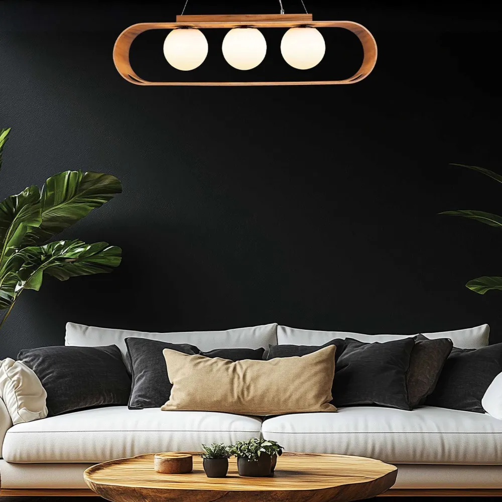 Elstead Hängeleuchte Modern B: 85 cm Furnier aus Teak Holz Glas 3x E27* Hängelampen|Bürolampen