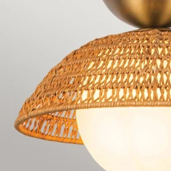 New Elstead Hängeleuchte Rattan Glas Metall Ø 37,5 cm H: max. 147,9 cm E27