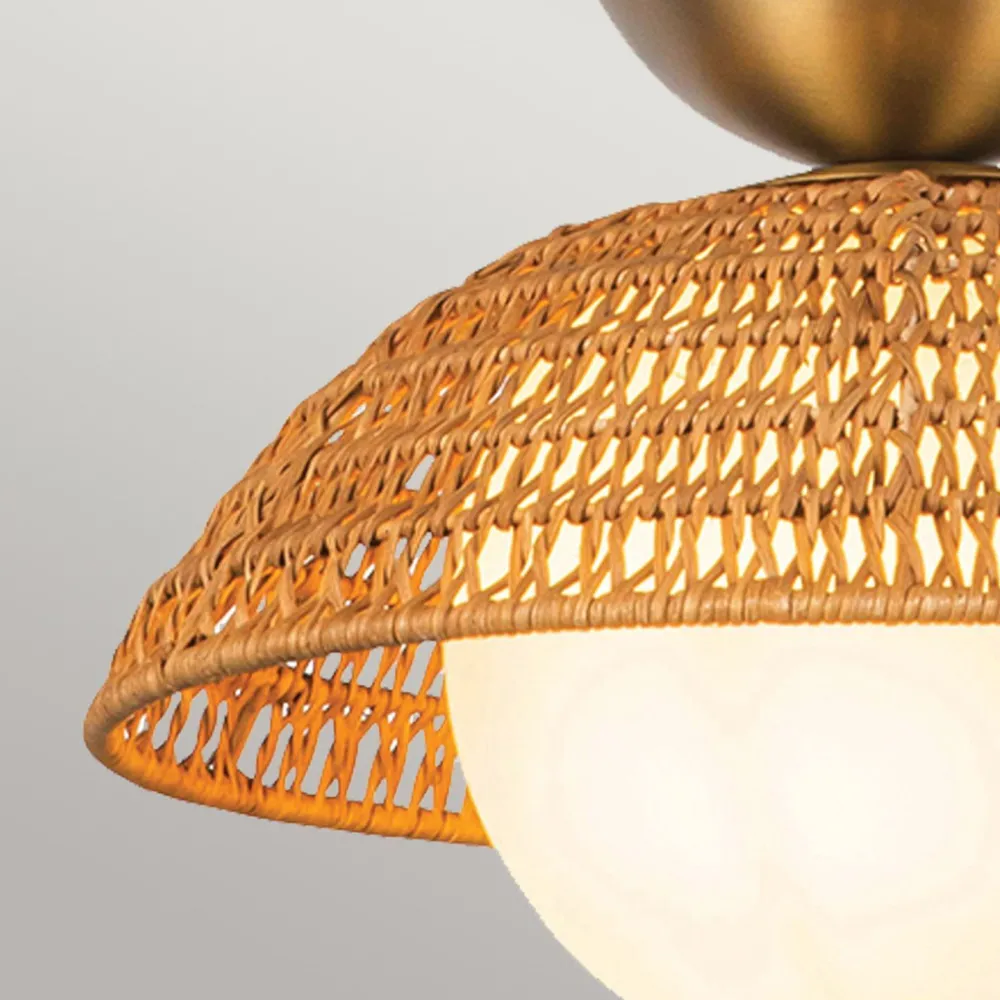 New Elstead Hängeleuchte Rattan Glas Metall Ø 37,5 cm H: max. 147,9 cm E27