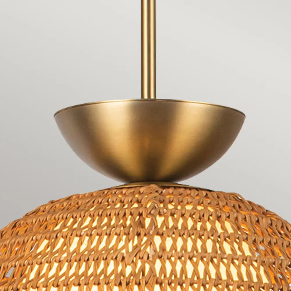 New Elstead Hängeleuchte Rattan Glas Metall Ø 37,5 cm H: max. 147,9 cm E27