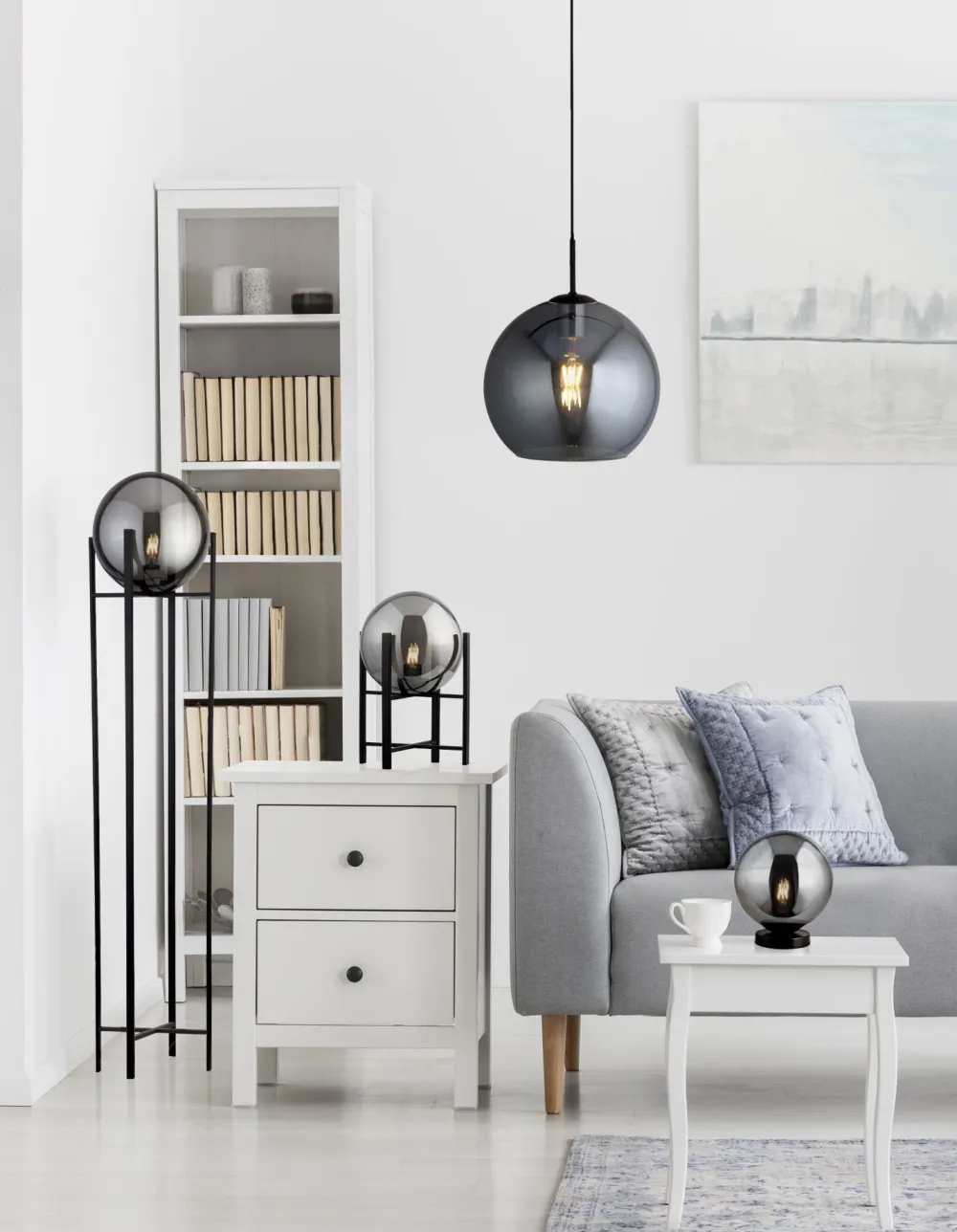 Discount Searchlight Hängeleuchte Rauchglas Ø 30 cm Grau Schwarz KAYLEE