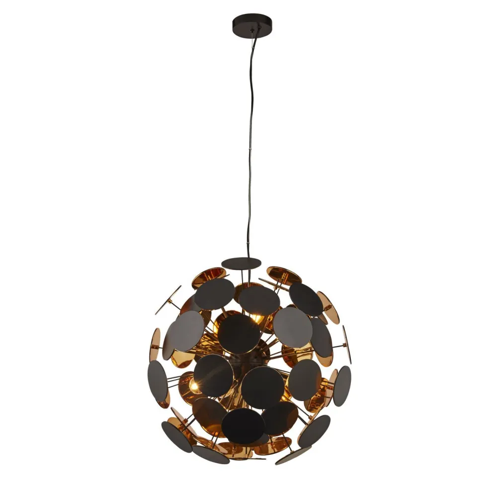 Clearance Searchlight Hängeleuchte rund Ø 54 cm Metall Schwarz Gold 6x E14
