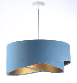 New BPS Koncept Hängeleuchte rund D: 50 cm E27 Blau Gold Stoff Velours Optik