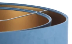 New BPS Koncept Hängeleuchte rund D: 50 cm E27 Blau Gold Stoff Velours Optik