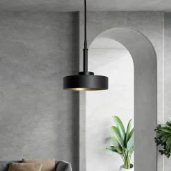 Giovanni Battista Hängeleuchte rund Schwarz matt Gold E27 D: 20 cm* Feuchtraumleuchten|Küchenlampen