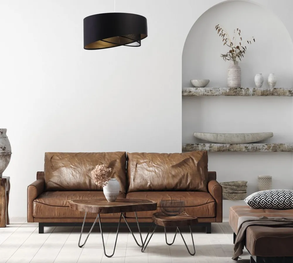 New BPS Koncept Hängeleuchte Satin Netz Ø 50 cm E27 rund Schwarz Gold