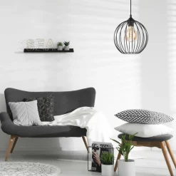 Online Lamkur Hängeleuchte Schwarz Ø 24 cm Metall Draht Schirm E27 KARNA