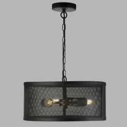 Clearance Searchlight Hängeleuchte Schwarz Ø 45 cm aus Mesh Metall 3x E27 Retro