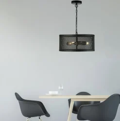 Clearance Searchlight Hängeleuchte Schwarz Ø 45 cm aus Mesh Metall 3x E27 Retro