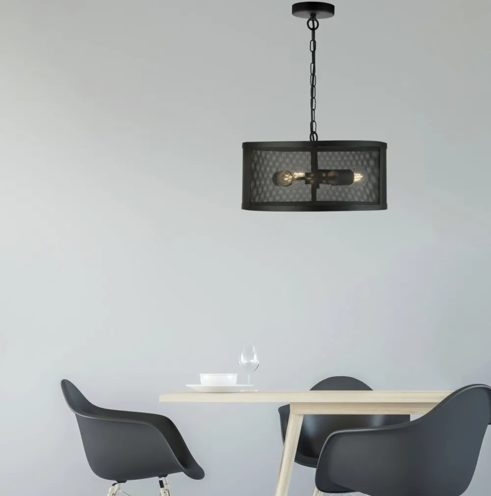 Clearance Searchlight Hängeleuchte Schwarz Ø 45 cm aus Mesh Metall 3x E27 Retro