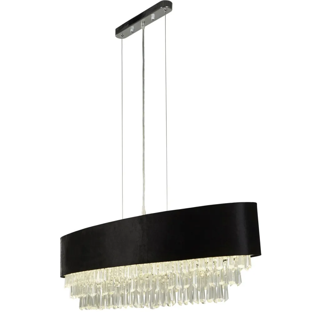 Sale Searchlight Hängeleuchte Schwarz B: 100 cm H: max. 1,5 m Stoff Kristall