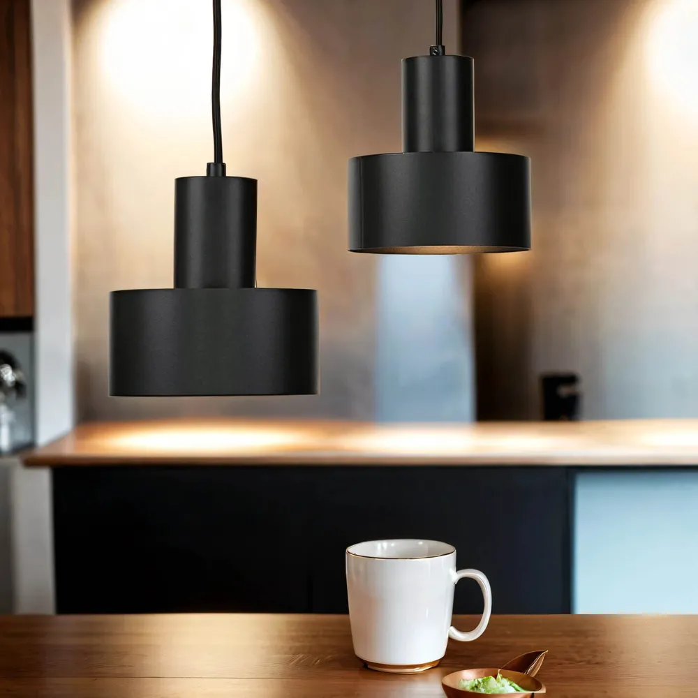 Sigma Hängeleuchte Schwarz breiter Schirm Retro 2 flmg* Hängelampen|Esszimmer Lampen