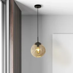 Discount Searchlight Hängeleuchte Schwarz Champagner E27 D: 25 cm Glas TALIA