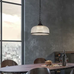 Searchlight Hängeleuchte Schwarz Glas Metall Ø 27 cm H: max. 1,2 m* Wohnzimmerlampen|Glaslampen