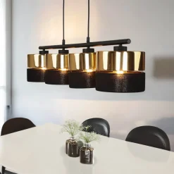 TK Lighting Hängeleuchte Schwarz Gold verstellbar Metall Stoff E27* Stofflampen|Moderne Lampen