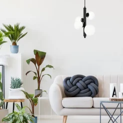 Discount Lamkur Hängeleuchte Schwarz Weiß Kugelschirme 4x E27 Glas Metall