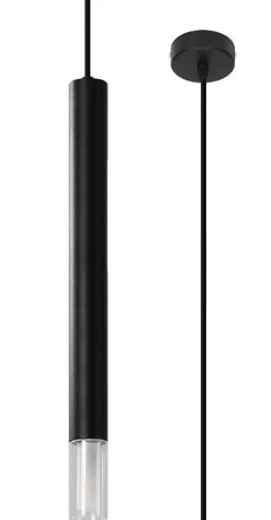 Best Sollux Hängeleuchte Schwarz Zylinder Ø 4 cm schmal Metall Glas